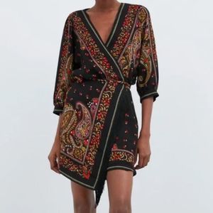 Zara Black and Red Paisley Wrap Dress